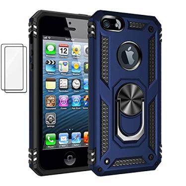 Imagem de Capa para Apple iPhone 5s Capinha com protetor de tela de vidro temperado [2 Pack], Case para telefone de proteção militar com suporte para Apple iPhone 5s (Azul)