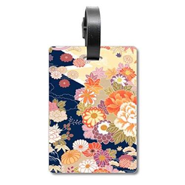 Imagem de Bolsa de mala japonesa com estampa de folha de bordo de peônia etiqueta para cartão de bagagem
