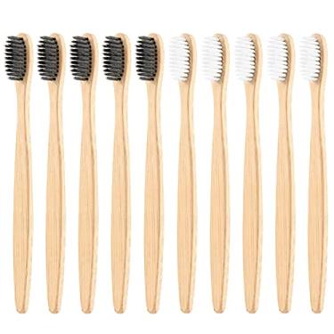 Imagem de Escovas de dentes de bambu, conjunto de 10 biodegradáveis | Ecológicas | Escova de dentes de bambu natural livre de BPA, escova de dentes de cerdas macias, pacote com 10