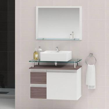 Imagem de Conjunto para Banheiro Gabinete com Cuba e Espelheira 60cm Diamante Rústico