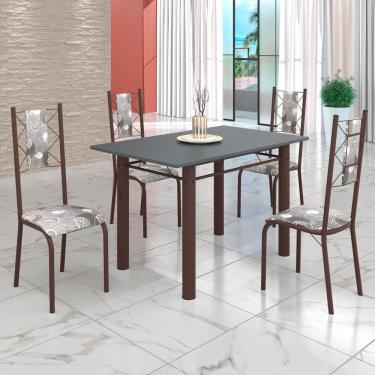 Imagem de Conjunto Sala de Jantar Bahia Mesa Tubo 120x75cm Tampo Pedra com 4 Cadeiras Paraopeba/Marrom