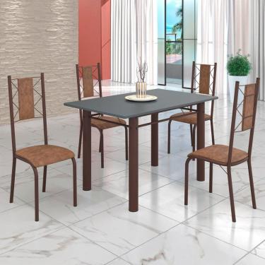 Imagem de Conjunto Sala de Jantar Bahia Mesa Tubo 120x75cm Tampo Pedra com 4 Cadeiras Marrom