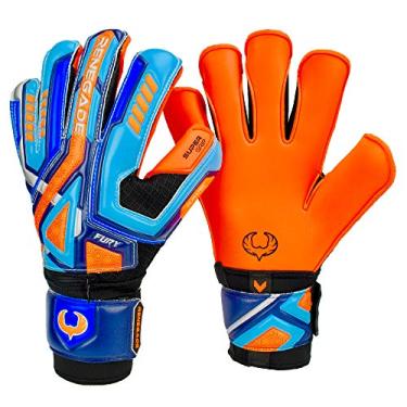 Imagem de Renegade GK Luvas de goleiro Fury Siege com defesa de dedos Pro-Tek | Punho Giga de 4 mm e Duratek de 4 mm | Luvas de goleiro laranja, azul, preto (tamanho 22, adulto, masculino, corte híbrido, nível