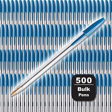 Imagem de BIC Canetas esferográficas azuis lisas Cristal Xtra, ponta média (1,0 mm), pacote com 500 canetas de massa, caneta esferográfica nº 1 do mundo