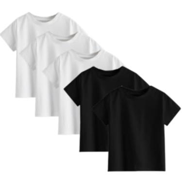 Imagem de Kit Infantil 5 Camisetas Básicas em Algodão 100% Penteado Fio 30.1 (BR, Idade, 0 Meses, 10 Anos, Regular, 3 Brancas 2 Pretas)
