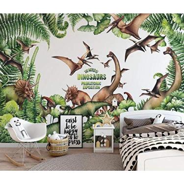 Imagem de Papel de parede pintado à mão floresta primitiva dinossauro fundo - 200 cm (L) x 100 cm (A)