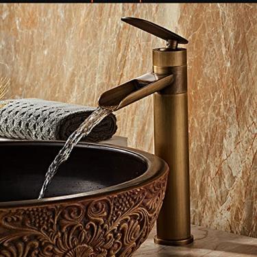 Imagem de Torneira antiga para pia de banheiro, alavanca única de latão quente e fria, guindaste de montagem em deck, tipo alto, altura antiga