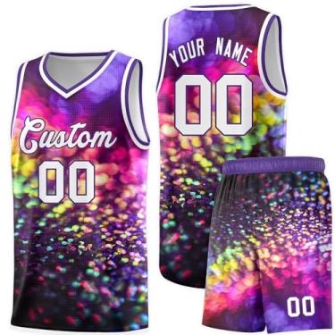 Imagem de Camisa de basquete personalizada 90S Hip Hop Athletic Sports Shirts Impresso Número de nome personalizado para homens e crianças, Multicolorido - 09, One Size