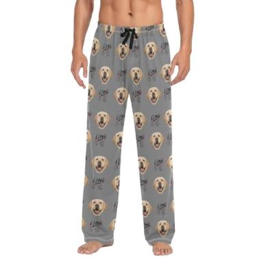 Imagem de Calças de pijama masculinas personalizadas na cara, calças de pijama azul-petróleo personalizadas para homens calças de pijama, Cinza, GG