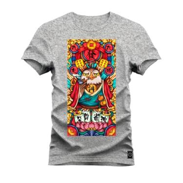 Imagem de Camiseta Plus Size T-Shirt Confortável Estampada Mandala Coruja Cinza G3