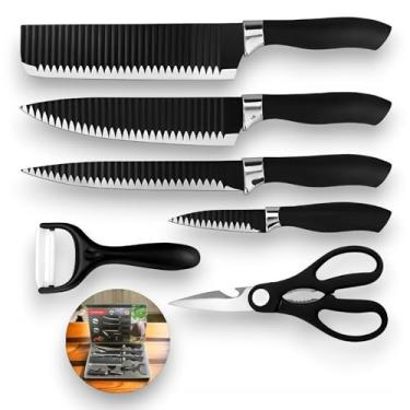 Imagem de Kit Jogo de Facas Antiaderente 6 Pcs para Churrasco e Cozinha - Aço Inox Afiado, Inclui...