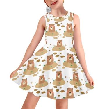 Imagem de Psesaysky Bear Girls and Toddler Dresses Vestidos midi sem mangas evasê casual macio vestido de verão infantil solto vestido camiseta elástica 3-16 anos