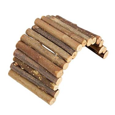 Imagem de Sheens Brinquedo de mastigar para hamster de escada de madeira, ponte de escalada de répteis pequeno animal lagarto tartaruga ouriço brinquedo de mastigar (M)