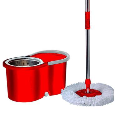 Imagem de Mop Esfregão Giratório de Limpeza Inox com Rodinha e Refil