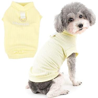 Imagem de Zunea Camisas para cães com anel em D para cães pequenos menina menino verão filhote camiseta colete macio respirável regata sem mangas roupas legais cor sólida camisa básica vestuário para cachorro