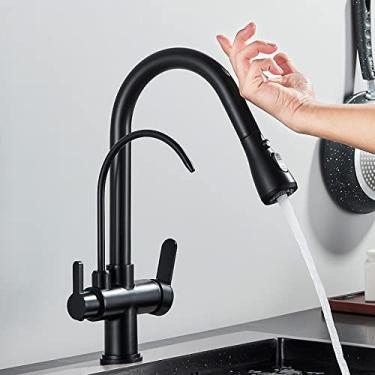 Imagem de Torneira de cozinha com filtro de sensor de toque, torneira de cozinha de latão com água pura, torneira misturadora giratória, guindaste de água quente e fria, modo de 2 vias, preto fosco