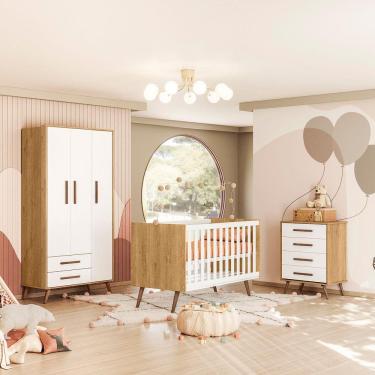 Imagem de Quarto de Bebê Completo Qencanto Retrô Qmovi Freijó Branco Acetinado