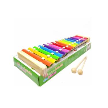 Imagem de Brinquedo musical educacional didático de madeira com xilofone de 15 notas