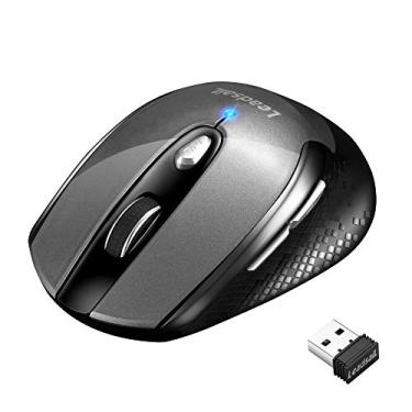 Imagem de LeadsaiL Mouse de computador sem fio, mouse sem fio portátil 2,4 G, sem fio, menos ruído para laptop, mouse óptico com 6 botões, mouse USB para laptop, deskbtop, MacBook (cinza)