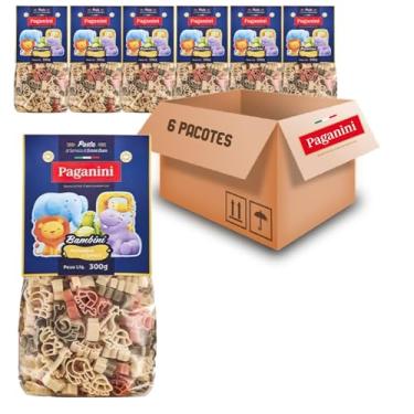 Imagem de Kit c/ 6 Macarrão PAGANINI Bichinhos Bambini Tricolore 300g