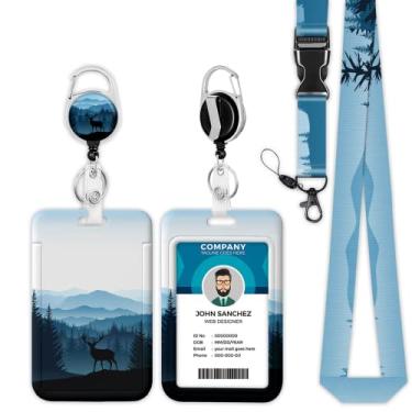 Imagem de Cordão e suporte de crachá Deer Mountains, suporte retrátil para crachá de identificação com cordão destacável, resistente com clipe de mosquetão, escritório de professor de enfermagem
