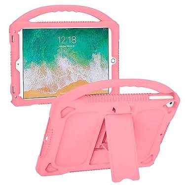 Imagem de JOGUIIA Capa infantil para iPad 6ª/5ª geração, capa de silicone premium para iPad de 9,7 polegadas 2018/2017 com alça embutida para iPad Air/Air 2 (rosa)