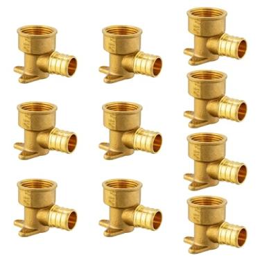Imagem de (Pacote com 5) EFIELD Pex 3/4" x 3/4" fêmea NPT Drop-ear cotovelo crimp Fittings, sem chumbo latão - 5 peças