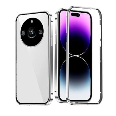 Imagem de Wousunly Compatível com Realme 11 Pro Plus, capa dupla face de vidro espelhada, preta, para Realme 11 Pro Plus, capa de telefone com adsorção magnética à prova de choque, capa fina de luxo (prata)