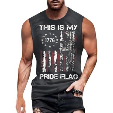 Imagem de Camiseta masculina 4th of July 1776 Muscle Tank Memorial Day Gym sem mangas para treino com bandeira americana, Cinza - Bandeira This is My Pride, M