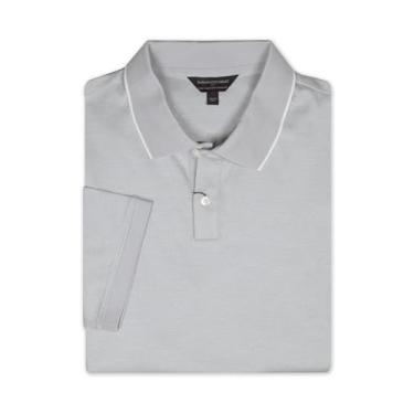 Imagem de Banana Republic – Camisa polo masculina de malha listrada de algodão de luxo com dois botões, Cinza claro, XXG