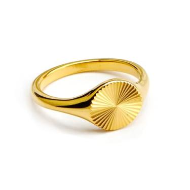 Imagem de Loqimu Anéis de cúpula redondos minimalistas com padrão de linha ondulada de aço inoxidável dourado anéis empilháveis para mulheres adolescentes e meninas anéis midi com faixa de dedo índice tamanho 6