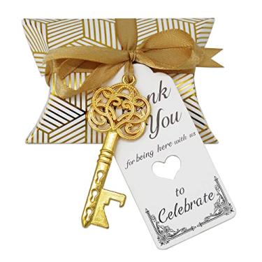 Imagem de Aokbean 50 peças de abridor de garrafa vintage esqueleto chave, lembrancinhas de casamento, conjunto de presente de lembrança para convidados, caixa de doces, acompanhante, etiqueta de agradecimento,