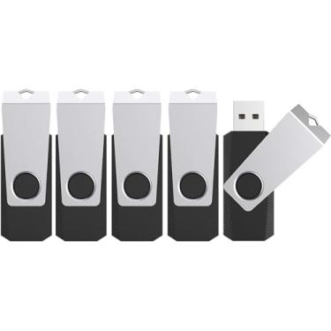 Imagem de TOPESEL Unidade flash de armazenamento USB, pacote com 5 unidades flash de 32 GB, pen drives, pen drives, pendrive, pendrive, flash stick giratório USB 2.0 (32G, 5 peças, preto)
