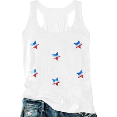 Imagem de VILOVE Camiseta regata feminina 4th of July EUA Star Camiseta patriótica American Day Independence Day sem mangas, Branco, G