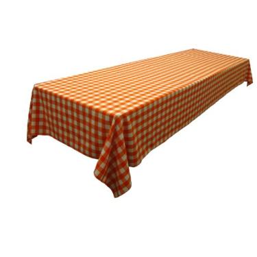 Imagem de LA Linen Toalha de mesa retangular quadriculada 152 cm x 304 cm, 152 cm x 120, laranja e branco