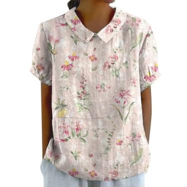 Imagem de Camisetas femininas de verão com estampa floral, casual, gola redonda, manga curta, elegante e moderna, Zb-rosa, 3G