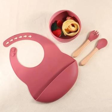 Imagem de Kit Infantil Silicone Introdução Alimentar Refeição Bebê 6 Pçs Ventosa Bpa Free (Vermelho)