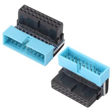 Imagem de AAOTOKK Pacote com 2 conectores USB 3.0 de ângulo reto de 19 pinos 90 graus 19 pinos/20 pinos 3.0 USB fêmea para macho extensão adaptador de alimentação para placa-mãe de mesa adaptador de cabeçalho