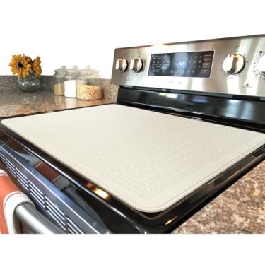 Imagem de Tampa superior YUHFERA para fogão elétrico - Capa protetora de silicone para cooktop de vidro, tapete de secagem de pratos GG para cozinha (bege, 76 x 53 cm)