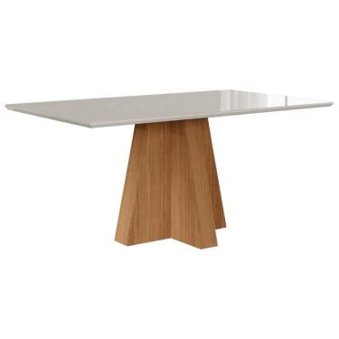 Imagem de Mesa Retangular Para Sala Jantar 160X80 Tampo Vidro/Mdf Patricia Cimol Nature/Off White