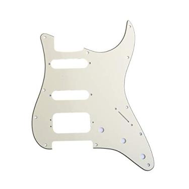 Imagem de Musiclily Pro 11 Furos Canto Redondo Escudo Guitarra HSS Strato Pickguard para Stratocaster EUA/Mexicana com 3 Parafusos para Montagem de Humbucker Captadores Abertos,3 Camadas Creme