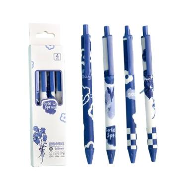 Imagem de Joucien 4 peças/caixa - 0,5 mm Flower Series Press Neutral Pen Tip ST caneta preta secagem rápida caneta neutra caneta neutra azul rosa (caixa de 4 peças)