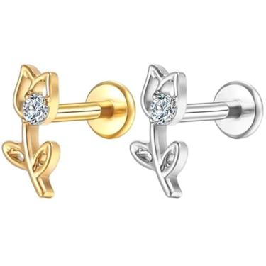 Imagem de Piercing Helix Conch Labret Titânio Pvd Rosa Vazada Zircônia 1.2x8mm (Dourado)