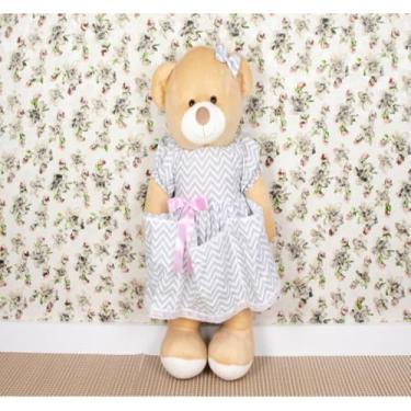 Imagem de PELUCIA URSO PORTA FRALDAS 65 CM VESTIDO FLORAL - ENFEITE QUARTO DE BEBE (CHEVRON CINZA COM ROSA)