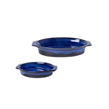 Imagem de Conjunto De Travessa De Ceramica Azul Oval 2pcs Medidas