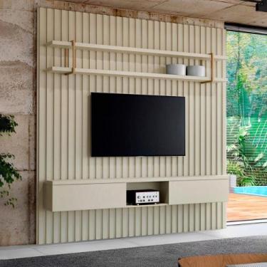 Imagem de Painel Ripado para TV com Prateleira e Nicho 200cm 100% MDF - Casa Lar