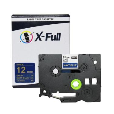 Imagem de Fita Cetim Compatível Tze-Rn34 Dourado/Azul Marinho X-Full