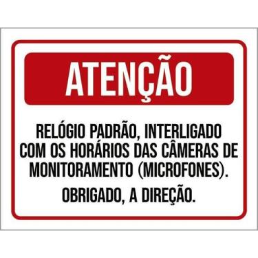 Imagem de Kit 3 Placas Atenção Relógio Padrão Câmeras Monitoramento - Sinalizo