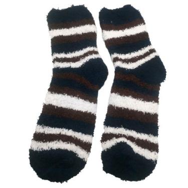 Imagem de kit 6 Meias Pelúcia Masculino Inverno Listras Quentinha Proteção Frio 
