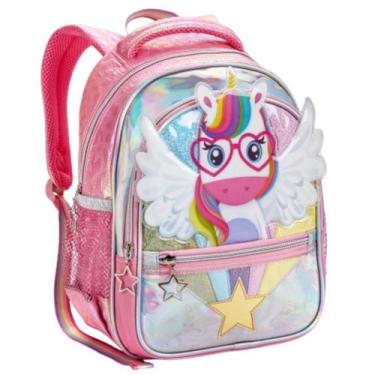 Imagem de Mochila Infantil De Costa Feminina Com Unicórnio Arco-íris-Rosa. - Den